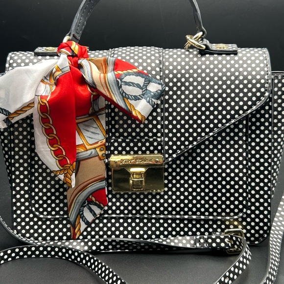 Betsey Johnson Black & White Polka Dot Crossbody/Bag 7.5 x 11” x 3” - Picture 4 of 14